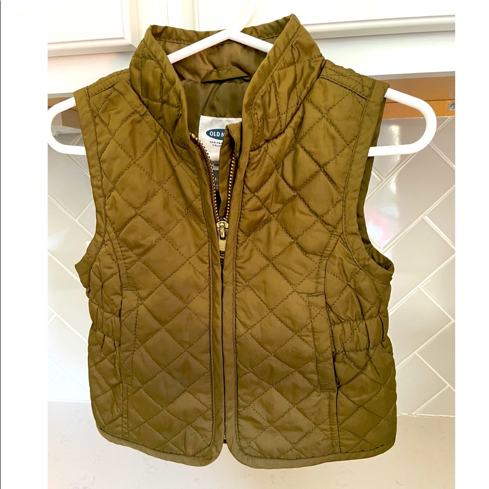 Old Navy olive green vest, size 12-18 months